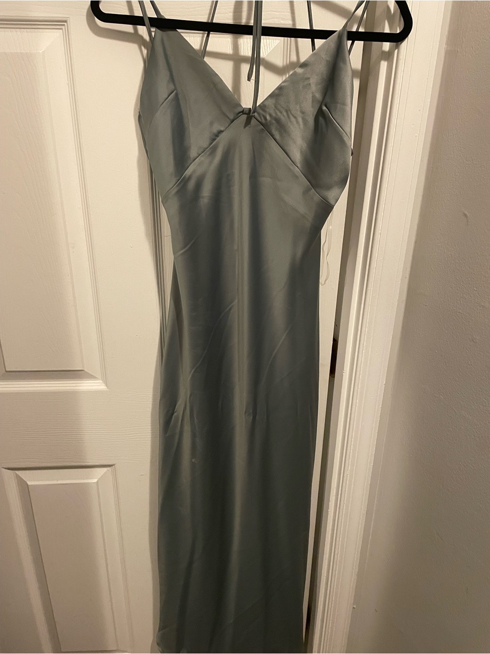 Fashion Nova Satin Slip Dress in Slate Green
